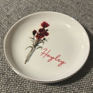 Jewelry dish with name and birth month flower - Hayley, January, carnation